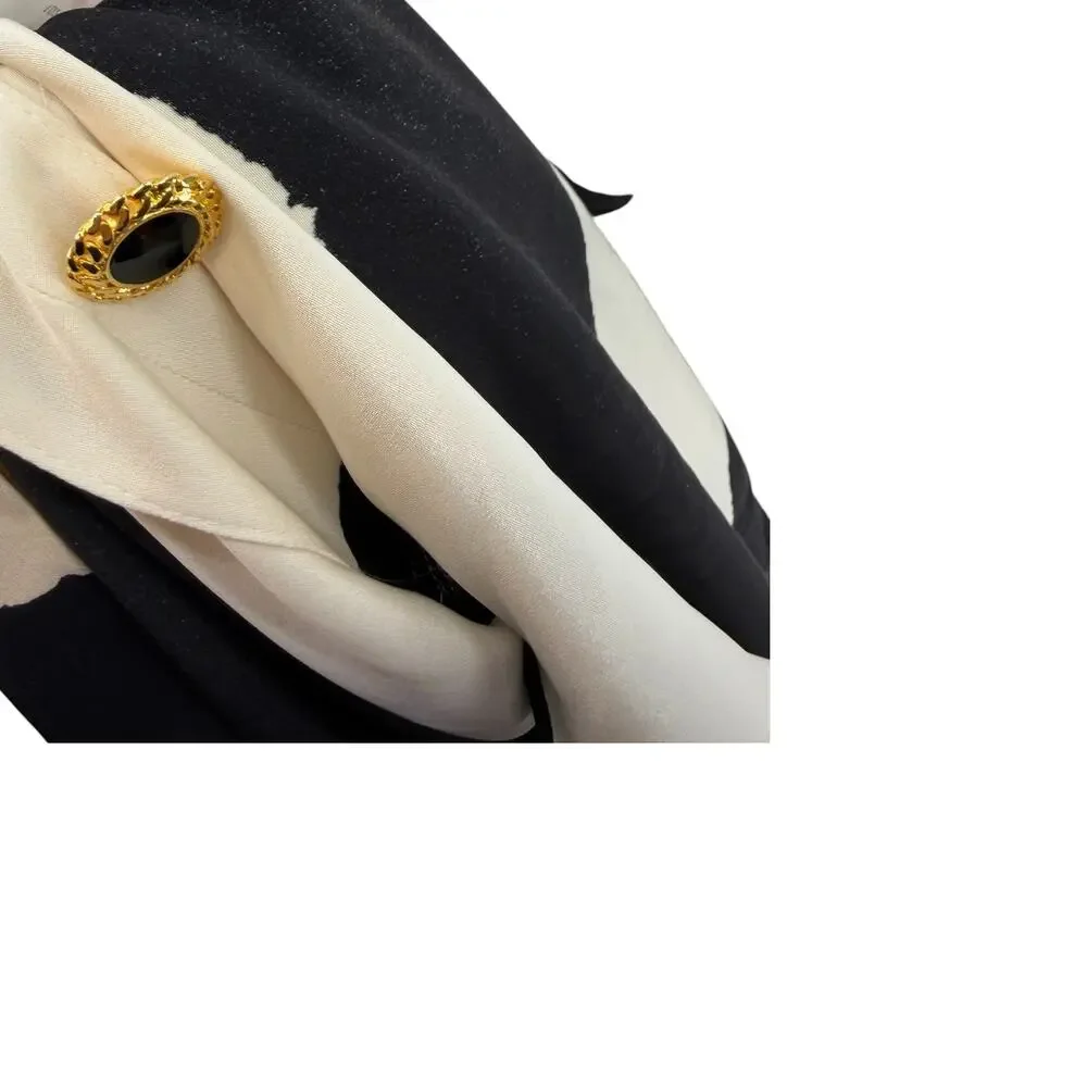 Marina‎ Rinaldi Silk Stripe Button Front Top Black Ivory Italy US 16 25